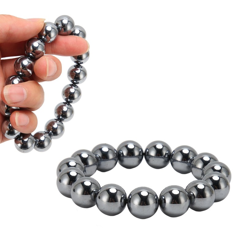 14mm Terahertz Stone Bracelet Promote Circulation Round Beads Chian Bracelet