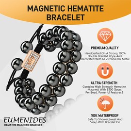 Hematite Magnetic Bracelet, 18K Gold Magnetic Bracelet, Magnetic Hematite Bracelets with 18K Gold Beads, Eliminate Static Electricity, magnetite