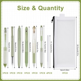 Set of 6 Gel Pens Set, 0.5 mm Gel Pens, Aesthetic Pens, Retractable Rollerball Pen with 4 Refills, Quick Drying Gel Pen with Mesh Pencil Case for School Office (Black & Green)