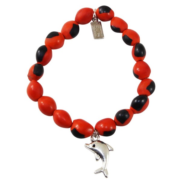 Silver Dolphin Charm- Stretchy/Adjustable Beaded Bracelet for Women 6.5” -