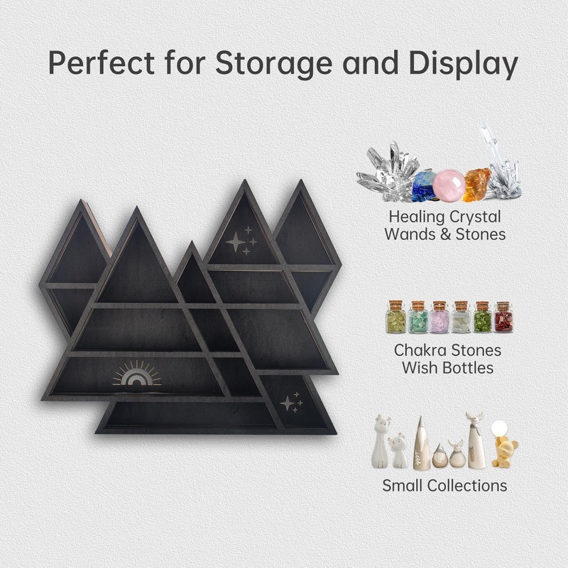 Triangle Mountain Crystal Shelf Display for Wall, Rock Gem Healing