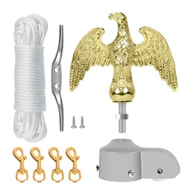 NQ Flagpole Hardware Repair Parts Kit,50FT Halyard Rope+7" Eagle Topper+6" Zinc Alloy Cleat+4 PCS Metal Swivel Snap Clips+Aluminum Alloy Flagpole Truck with Pulley for 1.6"-2" Flag Poles(Gold)
