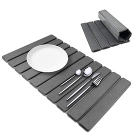 Stone Dish Drying Mat for Kitchen Counter, 24"x16" Collapsible Large Stone Dish Drying Mat Eco-Friendly Absorbent Diatomaceous Earth Mats for Cups Dishes Bottles(Dark gray)