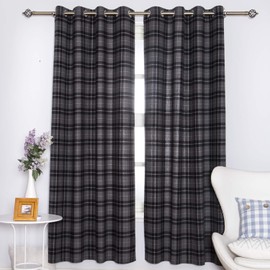 DOLLMEXX Modern Checkered Curtains&Plaid Window Curtains-High Shading Blackout Faux Wool Fabric Ideal for Living Room&Bedroom(2 Panels&52"x95"&Black with Grey)