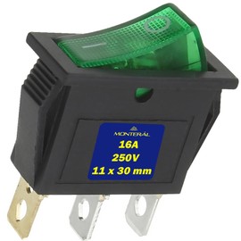 Switch Single Pole Green Luminous 250V 15A 3 Buttons 6.3 mm 11 x 30 mm Black Housing MONTERAL