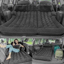 Oshotto Multifunctional Car Inflatable Bed Air Mattress SUV Car Travel Outdoor Campting mat with Two Air Pillows and Air Pump for SUV Polyurethane, Full Full Black