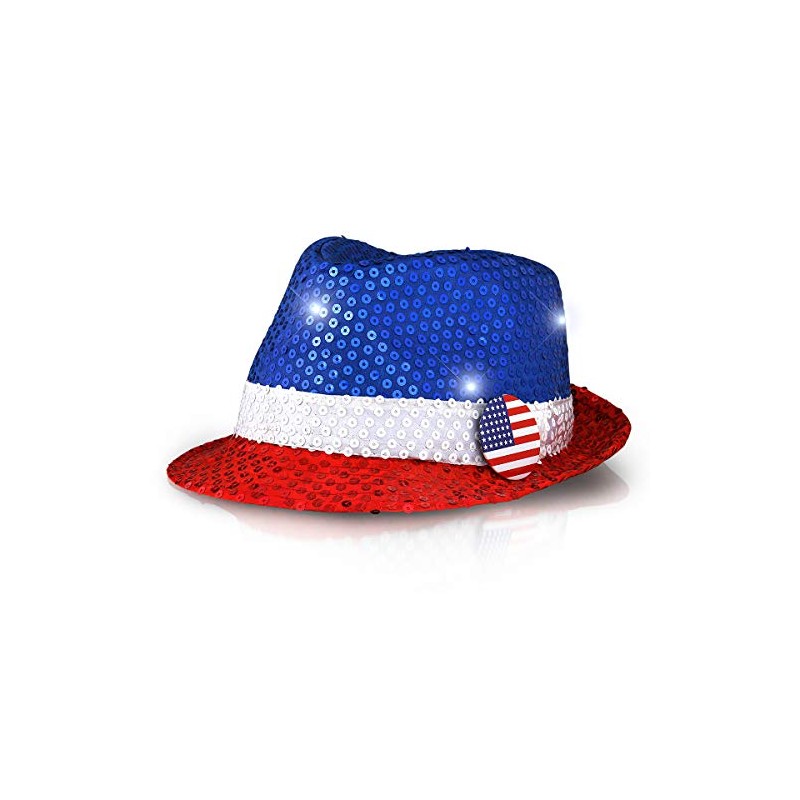 Red White & Blue Sequin Light Up LED Fedora Hat