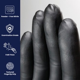 Adenna Dark Light 9 mil Nitrile Powder Free Exam Gloves (Black), Large - Box of 100 (DLG676)