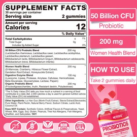 Vaginal Probiotics Gummies for Women PH Balance, Odor Control with Prebiotics, Cranberry, D-Mannose, Promotes Feminine Healthy Vaginal Flora, Urinary Tract, Yeast, Digestive Support, Sugar Free,60Cts