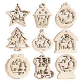 Ideen mit Herz Wooden Decoration | Wooden Motifs | Winter Scenes | Table Decoration | 63 Pieces | 9 Different Designs, 7 Pieces Each