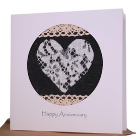 Camellia Bees 13th Wedding Anniversary card, lace theme card for husband, wife, couple, thirteenth year (13th)