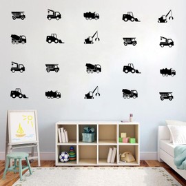 ZzMY Construction Truck Wall Decals Modern Kids Room Vinyl Wall Stickers for Boys Room Digger Stickers Playroom Wall Decor Y81 (Black)
