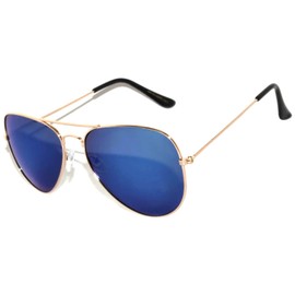 Aviator Sunglasses Full Mirror Lens Gold Color Frame Blue Lens