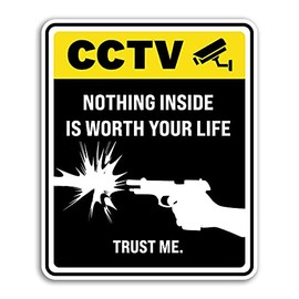 2 x 20cm Tall Funny CCTV Sign Vinyl Stickers - Joke Nothing Inside is Worth Your Life Security Camera Warning Caution Home Shop Cafe Gift Sticker #76502 (Static Cling (Window))