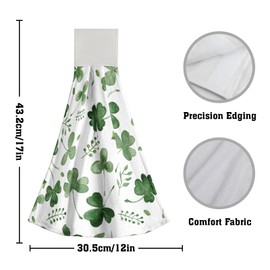 Giwawa Clover Hanging Kitchen Towel Set of 2 St Patricks Day Lucky Shamrocks Hand Tie Towel with Loop & Hook Sage Green Leaf Soft Washcloth Dish Tea Bar Towel for Bathroom Laundry Room Holiday Decor