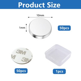 VZU 50pcs Mini Magnets 10 x 2 mm with Storage Box, Small Strong Round Magnets, Fridge Magnets Tiny Magnets for Pin Board Magnetic Board, Refrigerator, Craft, Office, Kitchen