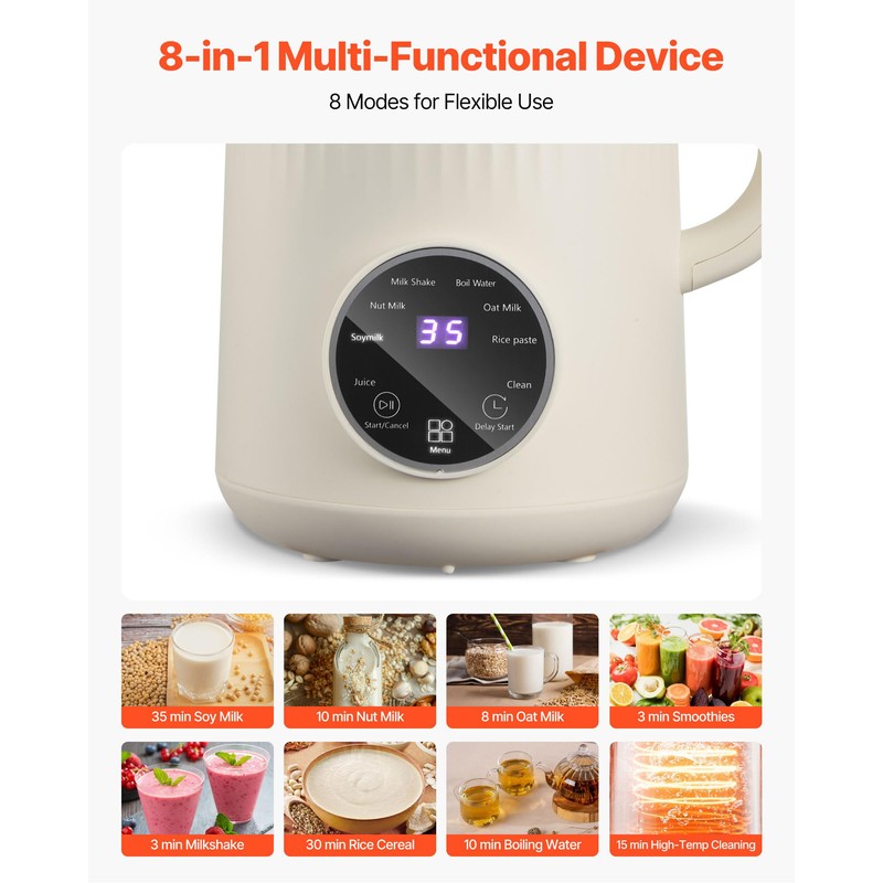 VEVOR 8-in-1 Nut Milk Maker, 41 oz Soy Milk Maker