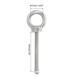 PATIKIL M6 x 60mm Lifting Shoulder Eye Bolt, 3Pcs 304 Stainless Steel Lifting Ring Threaded Eyebolt with Nuts Washers for Hanging Hammocks Articles