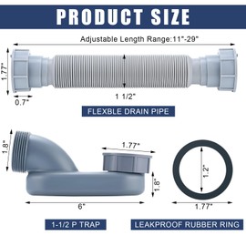 Nuanchu 2 Pcs Low Profile 1 1/2 P Trap with Sealing Tape Low Profile Shower Drain Flat 1 1/2 P Trap Freestanding Tub Drain for Bath Fit Bath RV Bathtub