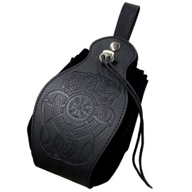 Medieval Viking Belt Pouch Black Faux Leather Belt Bag Retro Portable Drawstring Purse Renaissance Dice Bag for LARP Ren Faire
