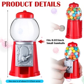 VioraWhite 12 Pack Mini 5" Gumball Machine Without Candy Plastic Bubblegum Dispenser Red Gumball Machine Vending Candy Dispenser for Novelty Birthday Party Favor Fits 0.05" Small chewing gum