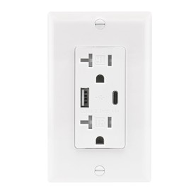 Baomain USB Outlet, Type A & C USB Wall Charger Outlet, Tamper Resistant Outlet, 4.8A 5VDC, 20A 120VAC,UL & CUL Listed, with Wall Plate, White,20 Amp (1pcs)
