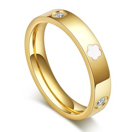 AmorArtSky 18k Gold Five Leaf Clover Dainty Inlaid Zircon Ring for Women:Fashion Lucky Five Leaf Love Promise Rings Stainless Steel Wedding Band Promise Ring Jewelry Birthday Gifts for Women