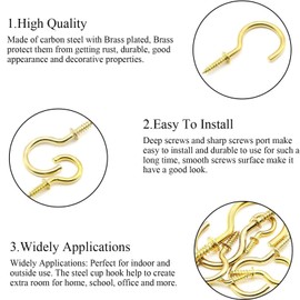 JSUOEO Cup Hooks Heavy Duty, 130PCS Drop Ceiling Hooks Screw Small Hanging Hooks Metal Ceiling Hooks Multi Size Screw-in Hooks for Hanging Tea Cup Key Indoor and Outdoor Use Gold