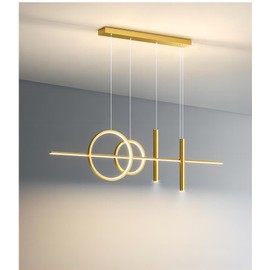Generic 5 Lights LED Island Light, 39.4 Inch Creative Island Light with Remote Control & Infinitely Dimmable Hanging Light, Geometric Linear Pendant Light for Dining Room, All Gold, DD050702