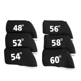 Golf Club Wedge Head Covers 6 Piece Set 48, 52, 54, 56, 58, 60 Degrees Headcover Protectors Black with White Numbers.