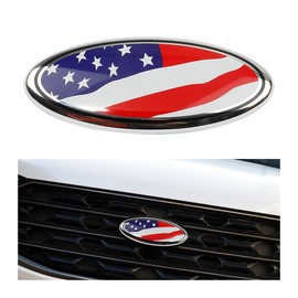 HZEL Front Grille American Flag Emblem, 9 Inch Oval Rear Tailgate Decal Badge Nameplate, Adhesive Tape Sticker Badge Compatible with Ford 2004-2014 F-150, 2005-2007 F-250/ F-350 and More（Multicolor）