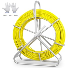 Teodute Fish Tape Fiberglass 6MM 500FT, Duct Rodder Fish Tape Wire Puller, Electrical Fish Tape Cable Running Rod with Steel Reel Stand, Fishing Tools for Walls & Electrical Conduit