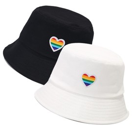 XYIYI 2 Pack Rainbow Heart Black White Unisex Bucket Hat for Women Men Summer Beach Fishing Hat Sun Hat
