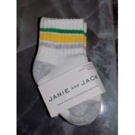 Janie and Jack Athletic Striped Crew Socks in White/Gray/Gre