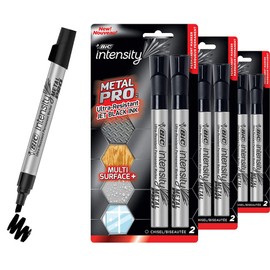 6 x Bic Metal Barrel Permanent Markers | Jet Black Water & Fade Resistant Ink, Bold Chisel Tip | Marks: Paper, Plastic, Wood, Fabric, Glass, Ceramic, Leather, Greasy, Damp Surfaces etc