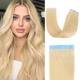 UALUSTRA Tape in Extensions Echthaar Blond 100 % Remy Echthaar Extensions,Tape in Haarverlängerung Echthaar Unsichtbar Tape Extensions Echthaar Goldene 613# 50g 55cm