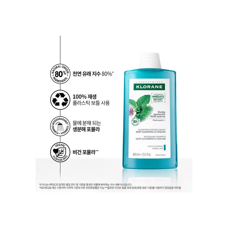 Chloran Klorane Aquamint Deep Cleansing Cooling Shampoo 400ml 2 bottles