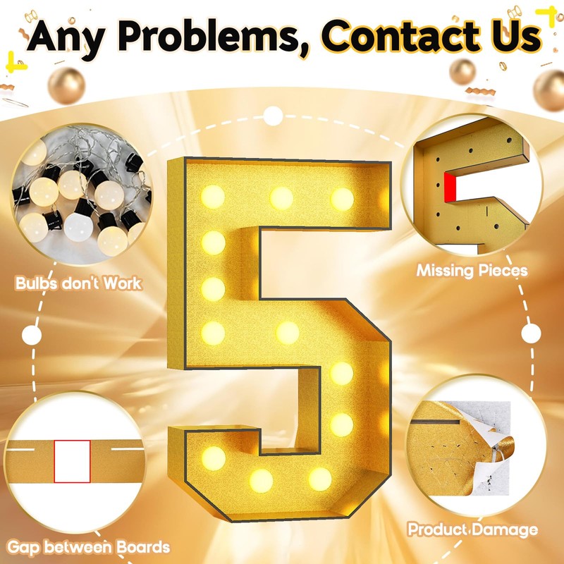 Number 15 Marquee, 4FT Light Up Numbers Gold Large Light