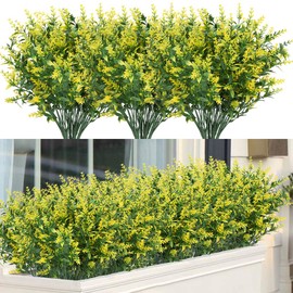 ArtBloom 16 Bundles Outdoor Artificial Lavender Fake UV Resistant No Fade Flowers Shrubs, Faux Plastic Greenery for Hanging Plants Garden Porch Window Box Home Wedding Decor (Yellow)
