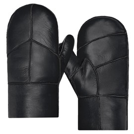 Harssidanzar Men Mittens For Winter,Sheepskin Shearling Fur Lined Warm Genuine Leather Mittens Glove KM054US,Black,Szie S