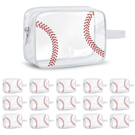 16PCS Baseball Cosmetic Bag - Waterproof Baseball Clear PVC Travel Bag,Baseball Gift Accessories Bags Goodie Snack Makeup Bag,Toiletry Zipper Pouch Organizer,Baseball Team Gifts for Girls Team Player