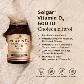 SOLGAR Vitamin D3 600 IU | 15 μg Cholecalciferol | For the Immune System, Bones & Muscles | 120 Vegetarian Capsules
