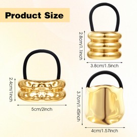 PEOVLVN 3 Pcs Metal Hair Ties, Gold Hair Cuffs Metal Geometric Elastic Hair Ties Gold Hair Ties Ponytail Cuff Gold Hair Cuff Wrap Hair Ties for Women Hair Accessories Ponytail Holder