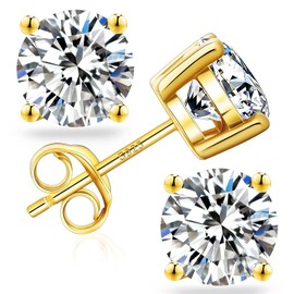 KRKCLIFE Moissanite Earrings,Diamond Stud Earring,S925 Sterling Silver,D Color,VVS1,4 Prong Setting,14K Gold Vermeil Hypoallergenic Jewelry For Women Men