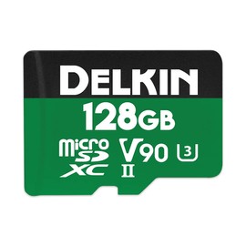 Delkin Devices - Tarjeta Micro SD de 128 GB UHS-II (U3/V90) - 300 MB/s de Lectura, 250 MB/s de Escritura, 8K, 4K, 3D, HDR, grabación de 360º | Tarjeta Micro SD de 128 GB con Adaptador SD