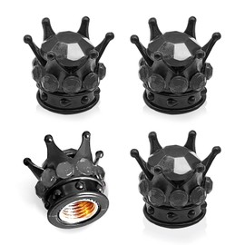4 Pieces Car Crown Tire Valve Cap, Bling Crystal Diamond Chrome Plated Crown Tire Valve Stem Covers, Attractive Accessories for Car, Applicable to Cars, Trucks, Bicycles and Motorcycles, Black