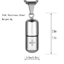 STWTR Stainless Steel Cylindrical Souvenir Capsule Pill Pendant Necklace, Cremated Ashes Pill Container Necklace, Stainless Steel