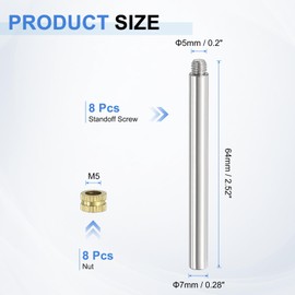 sourcing map 8Pcs Sign Standoff Screws, M5 x 7mm x 64mm Metal Wall Standoff Mounts Hardware Advertising Glass Standoff Nail Acrylic Nail for Hanging Acrylic Picture Frame Panel Sign