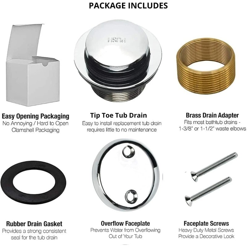 Maui Tip Toe Bathtub Tub Drain Assembly Conversion Kit, All