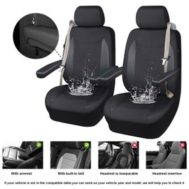 Flying Banner AquaShield Front car seat Covers Set Waterproof Water Resistant arm Rest Compatible Shoulder Seatbelt Compatible Truck seat Protectors Universal fit Non Slip (Black Black, Front Pair)
